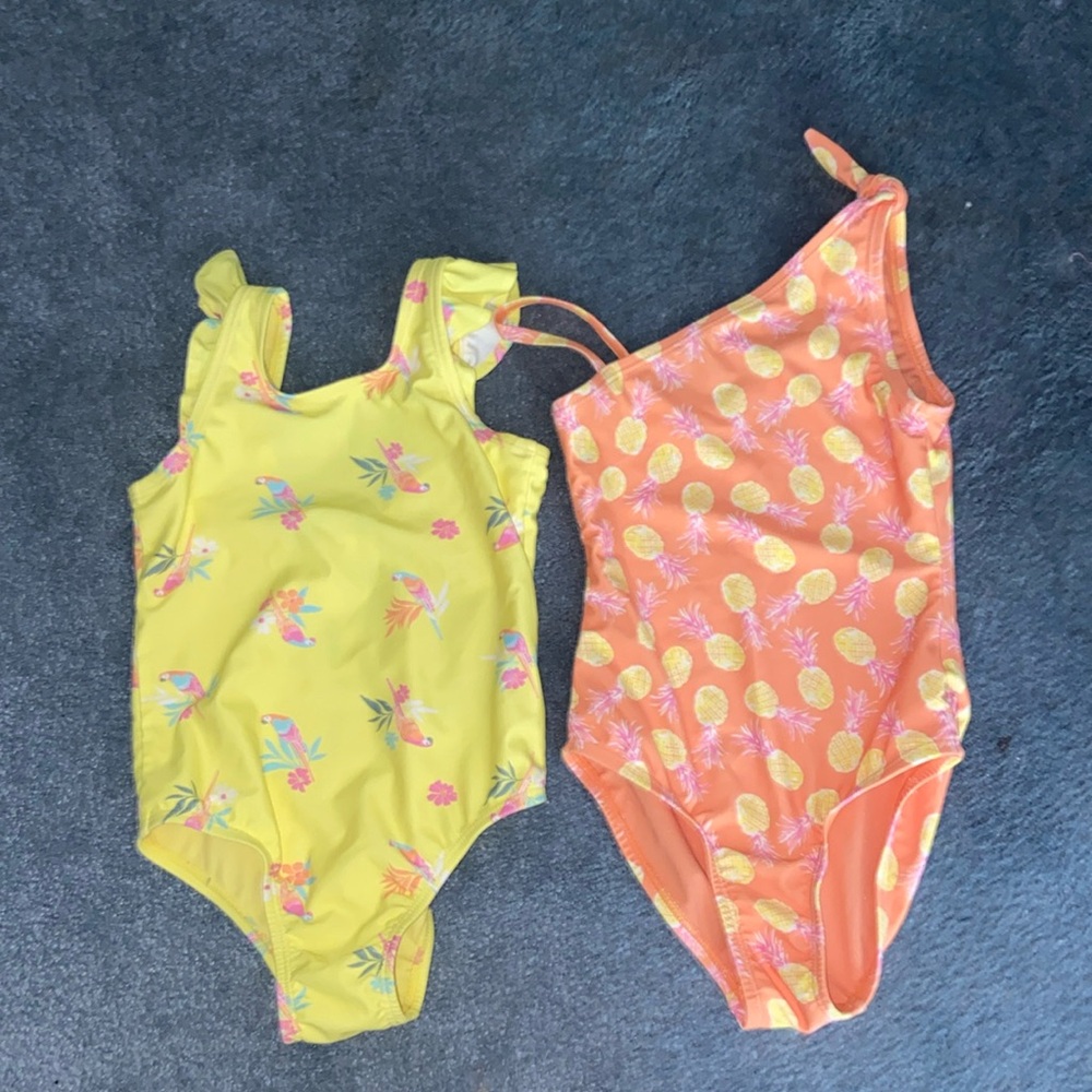 Gap Girls One Piece Bathing Suit Set Orange Yellow Pineapples 5T XS